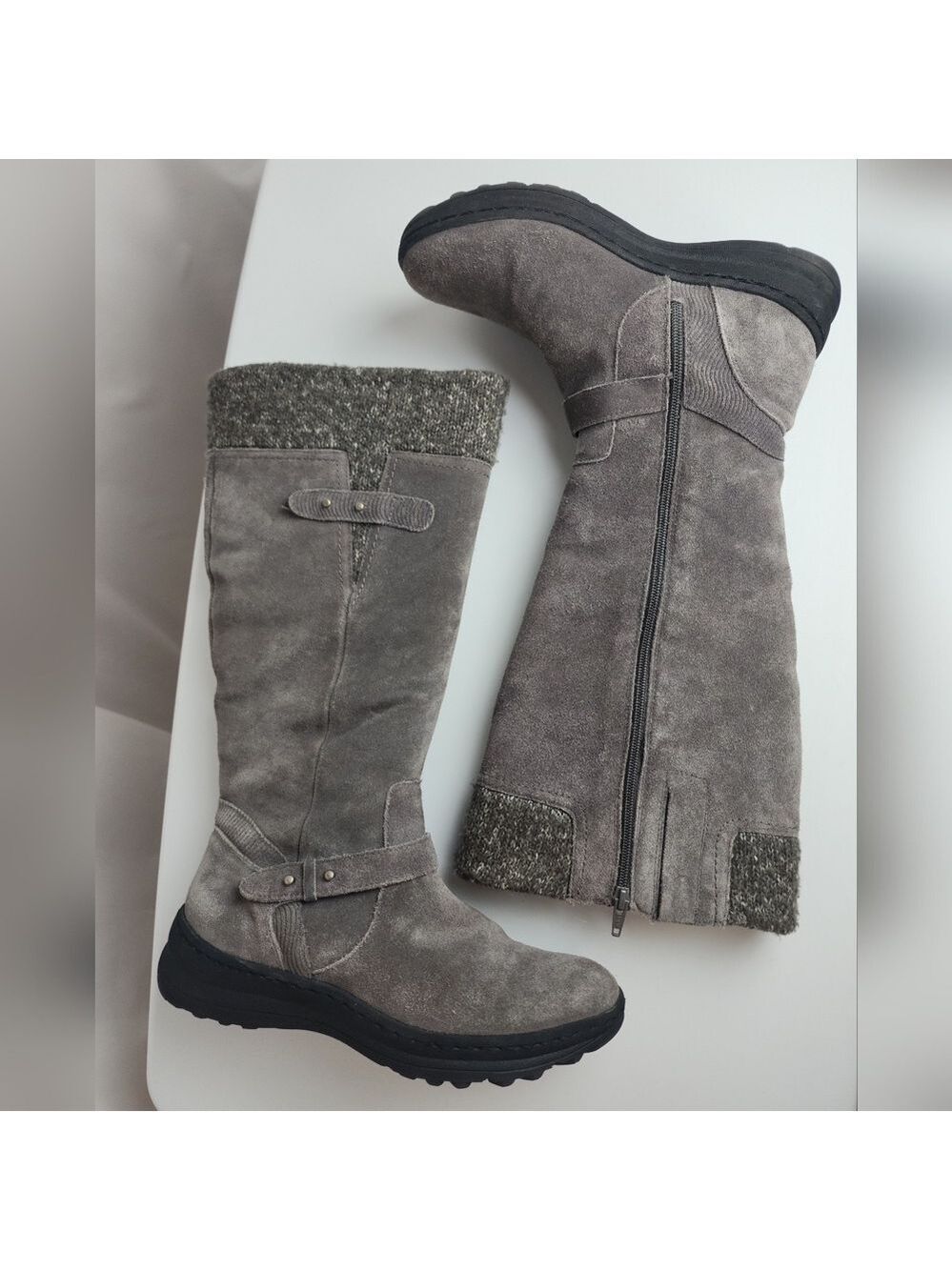 BareTraps Gray Sweater Cuff & Suede Faux Fur Lined Tall Boots 9 M Warm Winter - Picture 5 of 13